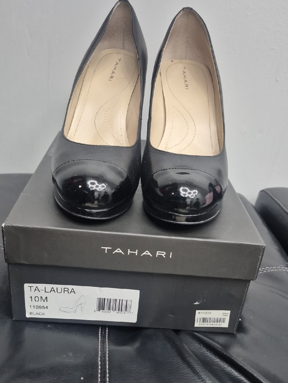 Tahari Black Patent Round-Toe Pumps